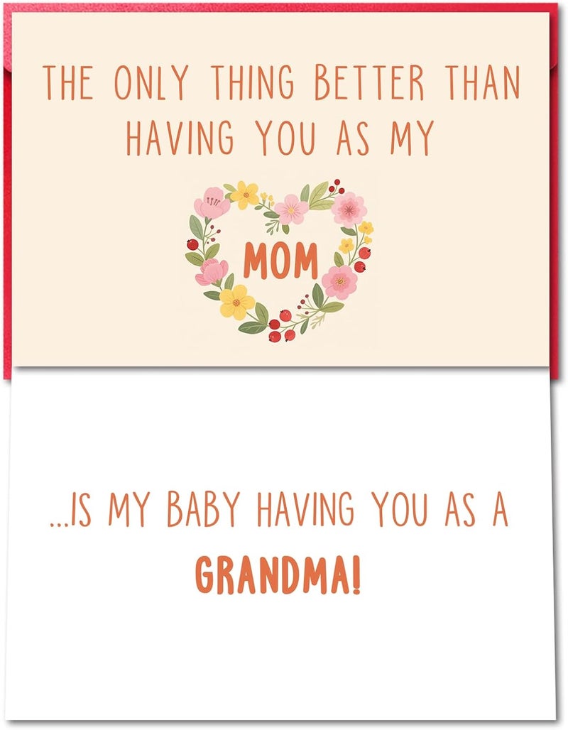 Pstyteos Funny Pregnancy Announcement Card for Mom, the Only Thing Better than Having You as My Mom is My Baby Having You as a Grandma, 8 in x 5.3 in Double-Sided Card with Red Envelope and Sticker - Image 1